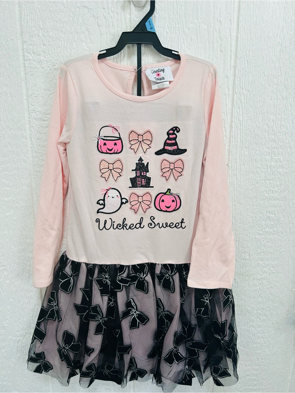 Wicked Sweet Pink Long-Sleeve Kids Dress with Bow Tulle Skirt